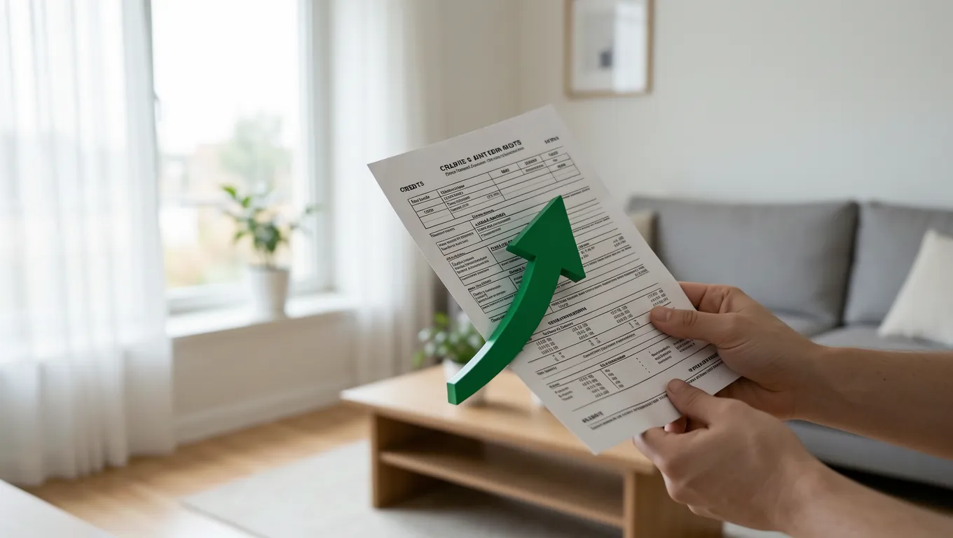 Close up of a credit report showing an upward trend