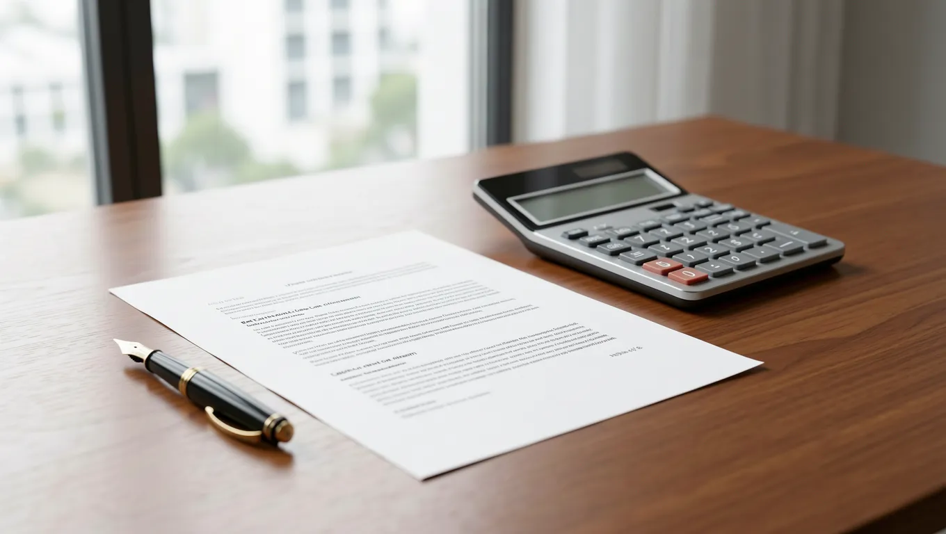 Loan agreement document with a calculator and pen