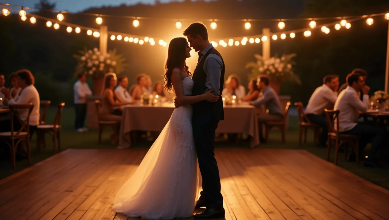 Couple reviewing wedding loan approval details online.