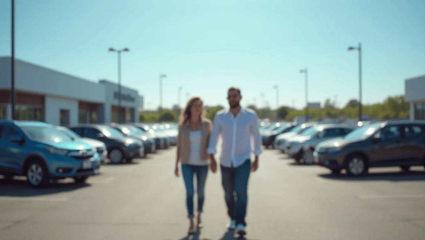 Couple reviewing auto loan approval with bad credit.