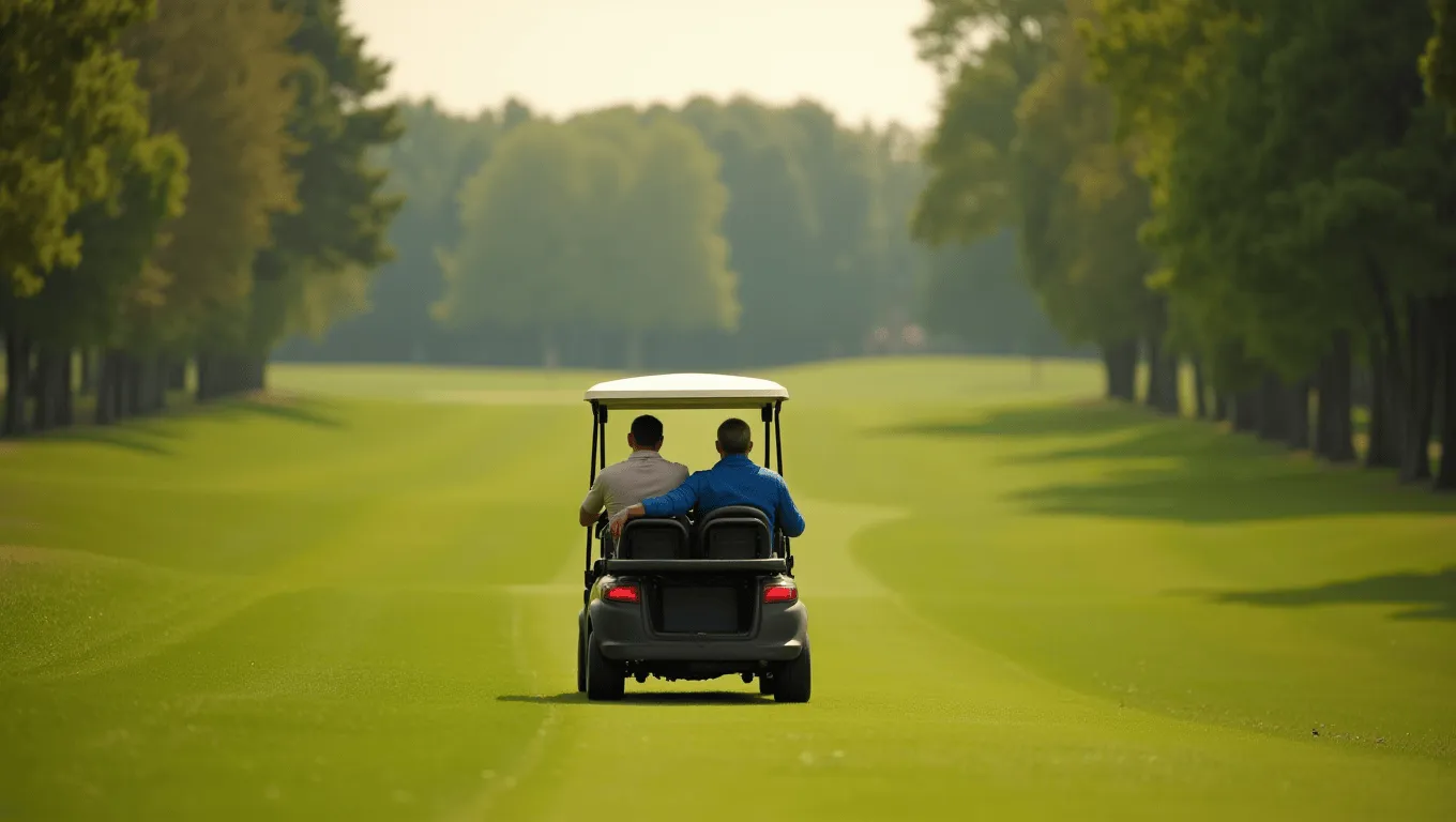 Couple reviewing golf cart financing options online
